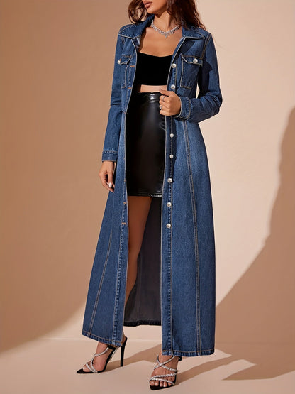 Women's Collared Maxi Casual Dress - Button Front detail view