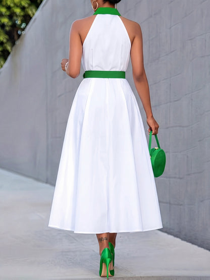 Women's Collared Maxi Shirt Dress - Button Front detail view