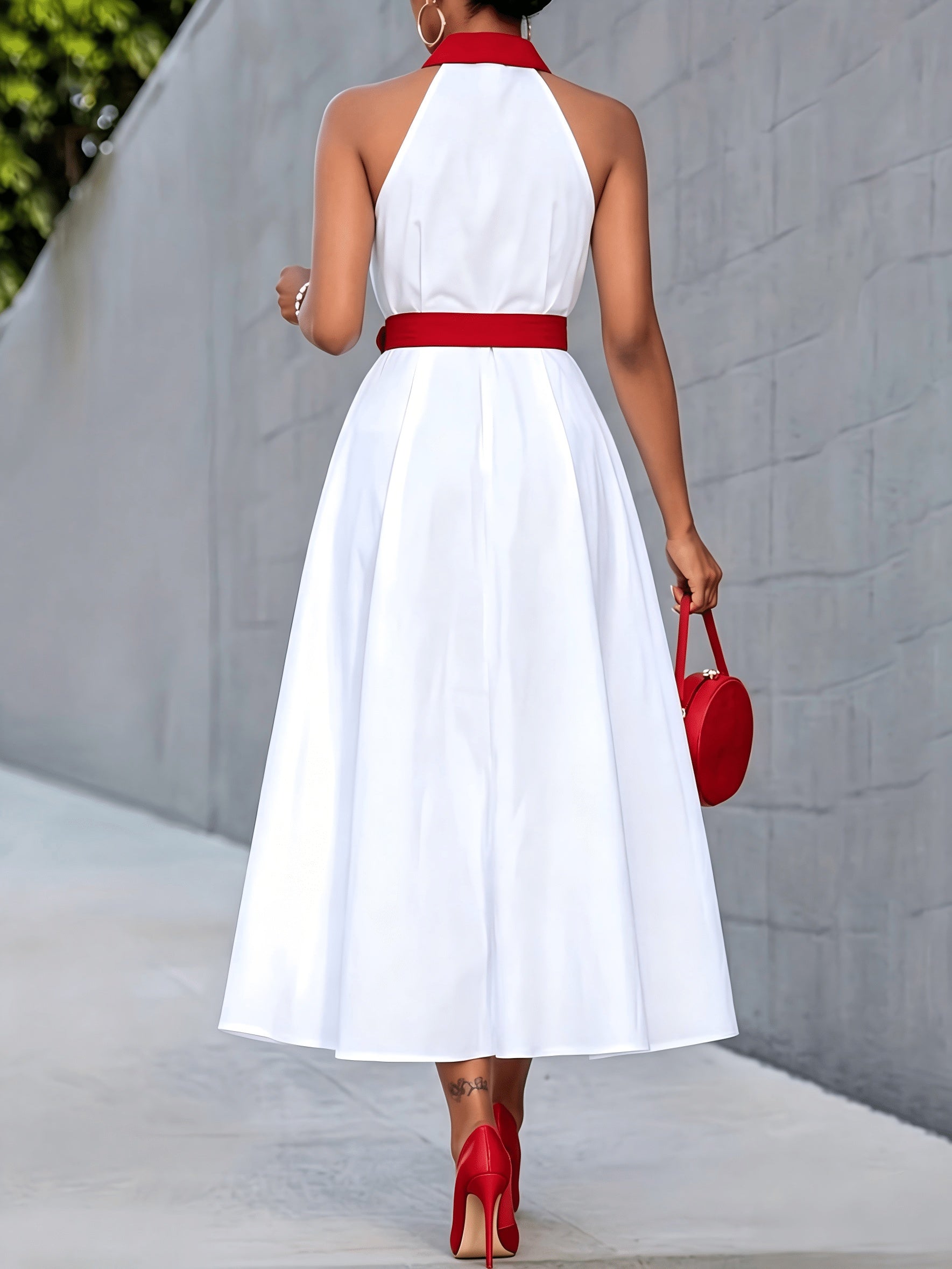 Women's Collared Maxi Shirt Dress - Button Front detail view