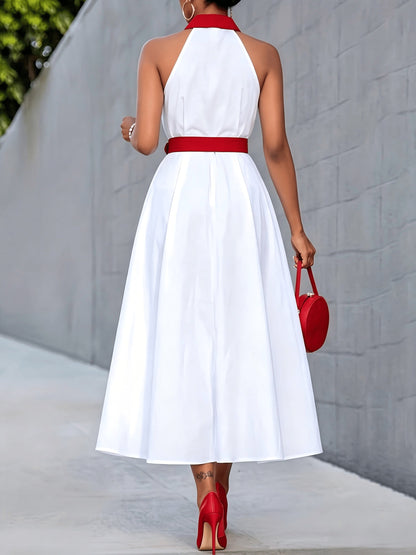Women's Collared Maxi Shirt Dress - Button Front detail view