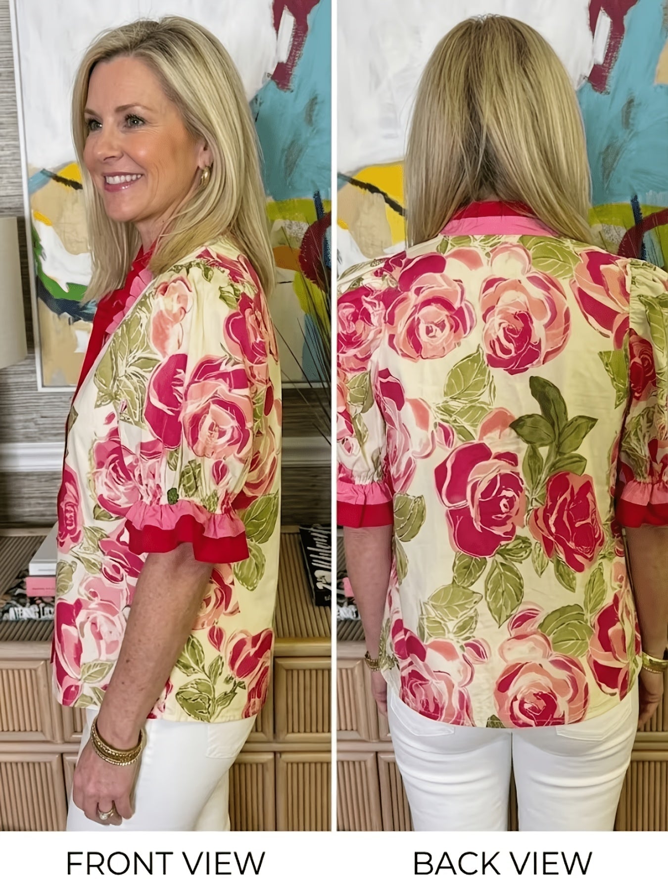 Women's Color Block Blouse - Graphic Print detail view
