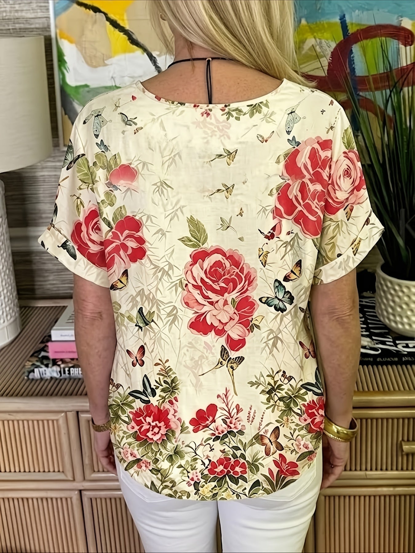 Women's Color Block Blouse - Graphic Print detail view