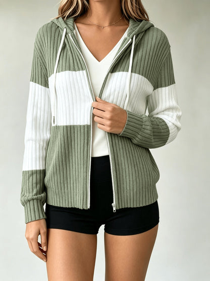 Women's Color Block Hooded Cardigan - Lightweight Button Front detail view