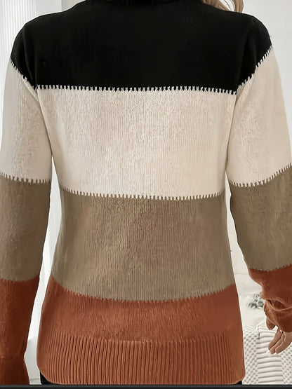 Women's Colorblock Pullover Sweater - Regular Fit Crew Neck detail view