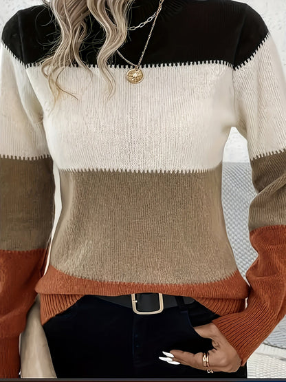 Women's Colorblock Pullover Sweater - Regular Fit Crew Neck detail view
