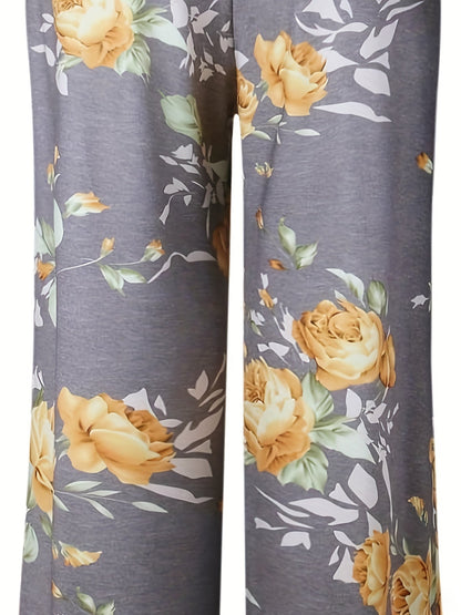 Women's Comfy Stretch Floral Print Drawstring Wide Leg Lounge Pant – view 9