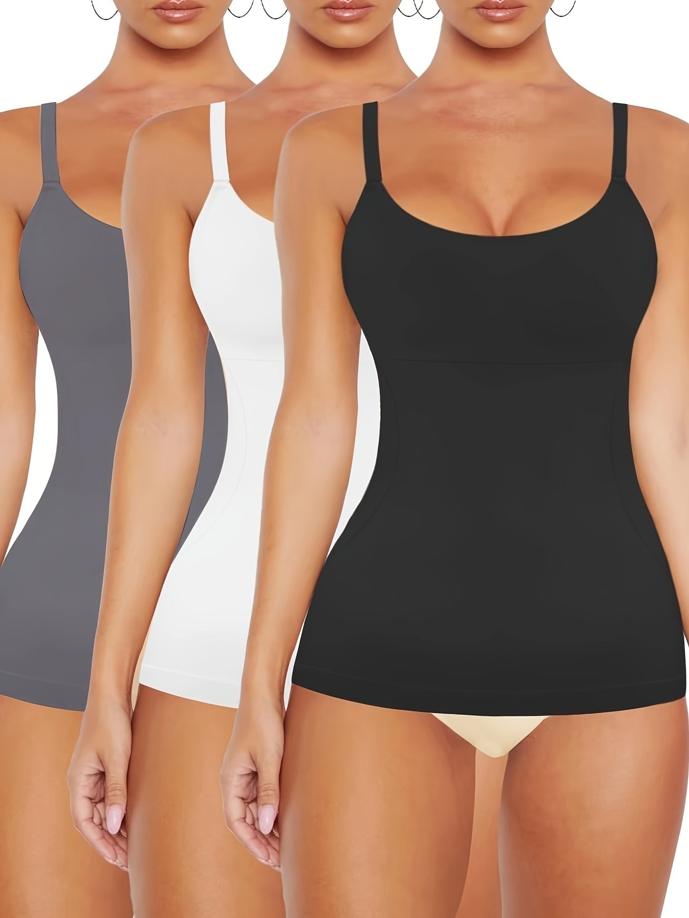 Women's Compression Shapewear Camisole - 3-Pack Seamless Tummy Control Tanks detail view