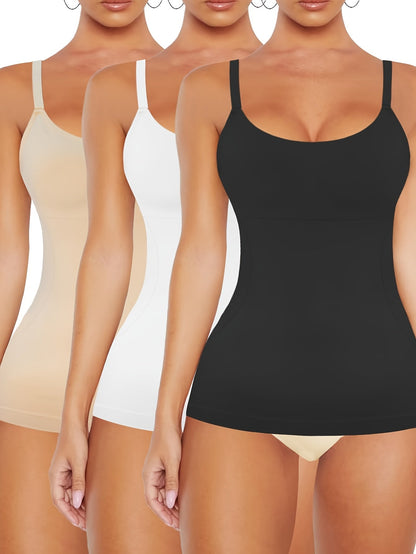 Women's Compression Shapewear Camisole - 3-Pack Seamless Tummy Control Tanks – Beige option – view 5