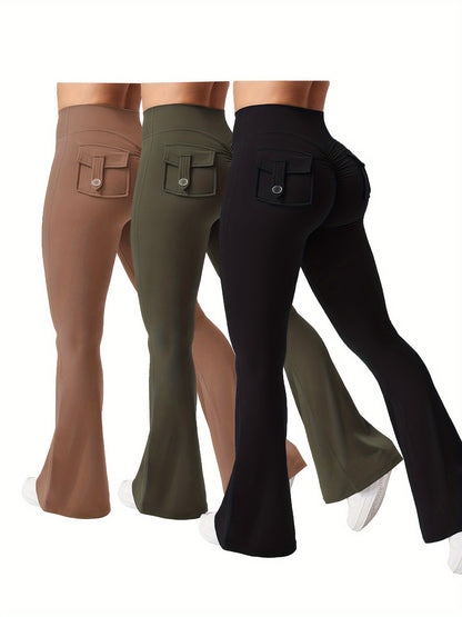 Women's Costume – Women's Black*3 Polyester High-Waist Cargo Leggings – Black option – view 2