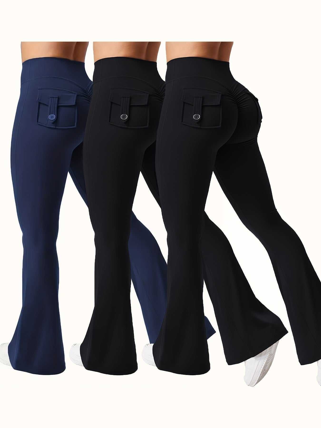 Women's Costume – Women's Black*3 Polyester High-Waist Cargo Leggings – Black option – view 7