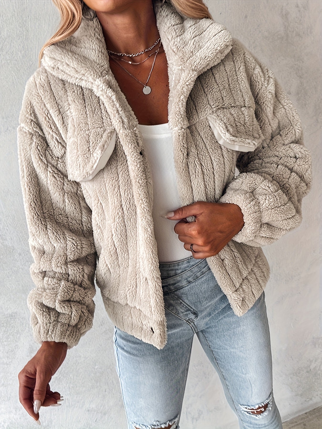 Women's Cozy Button-Front Blazer detail view
