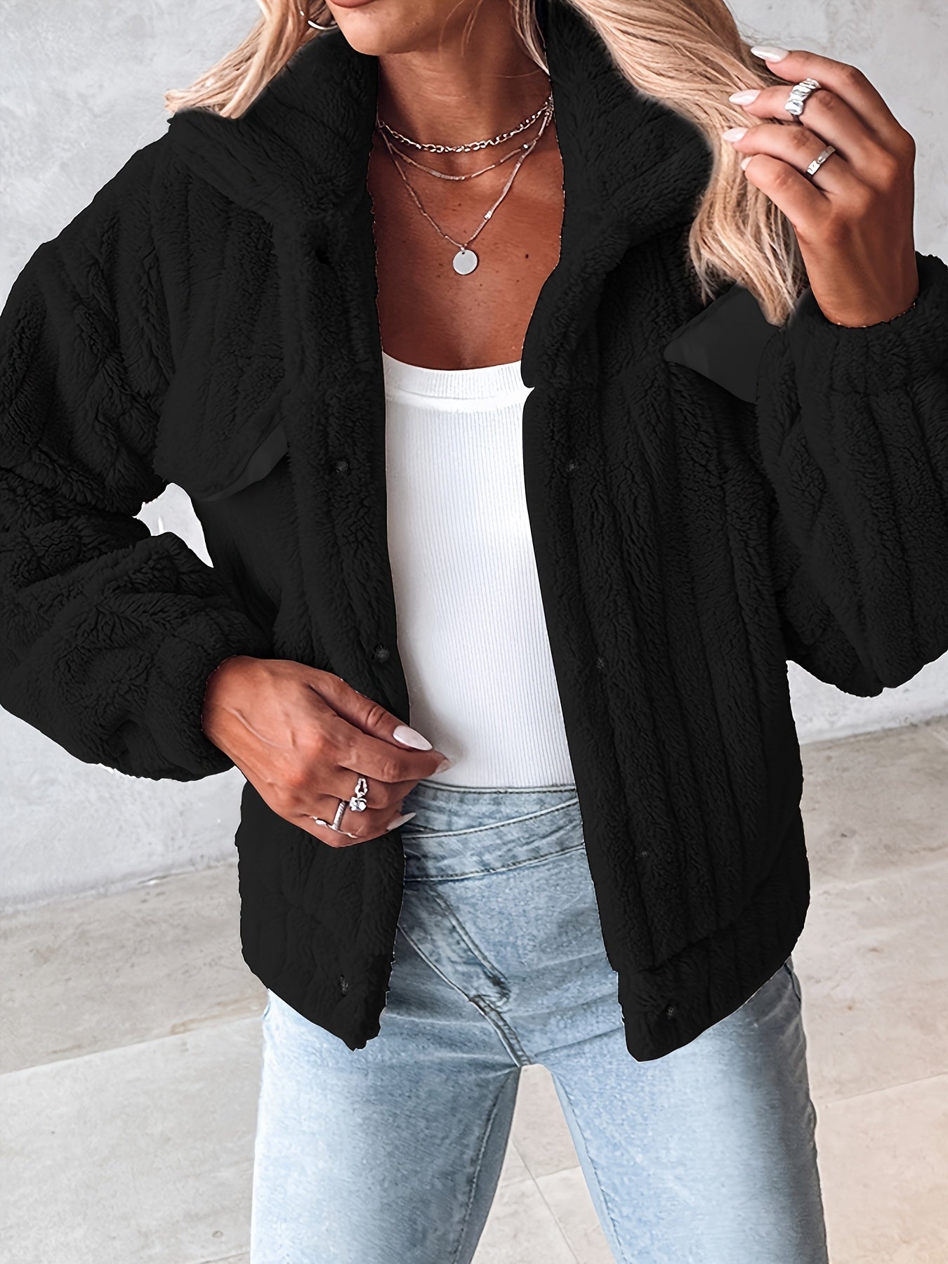Women's Cozy Button-Front Blazer detail view
