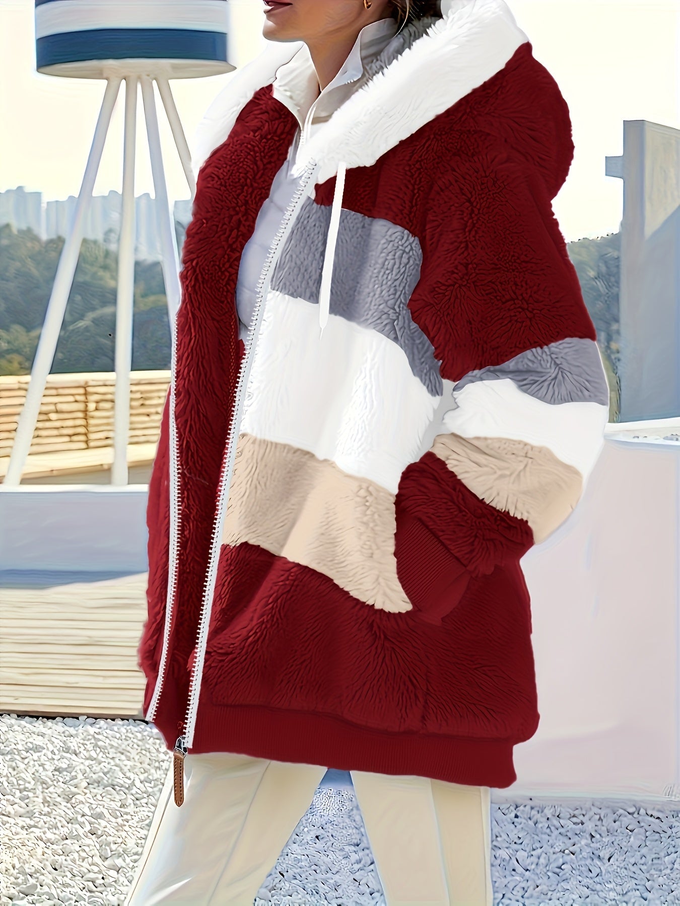 Women's Cozy Denim Colorblock Jacket detail view