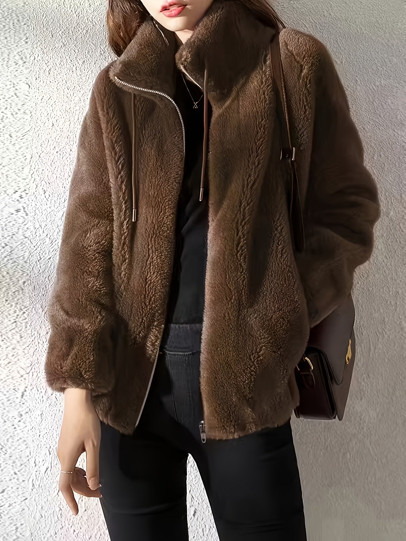Women's Cozy Denim Zip-Up Coat – 4-Color Selection detail view