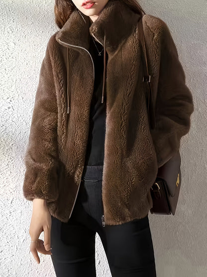 Women's Cozy Denim Zip-Up Coat – 4-Color Selection detail view