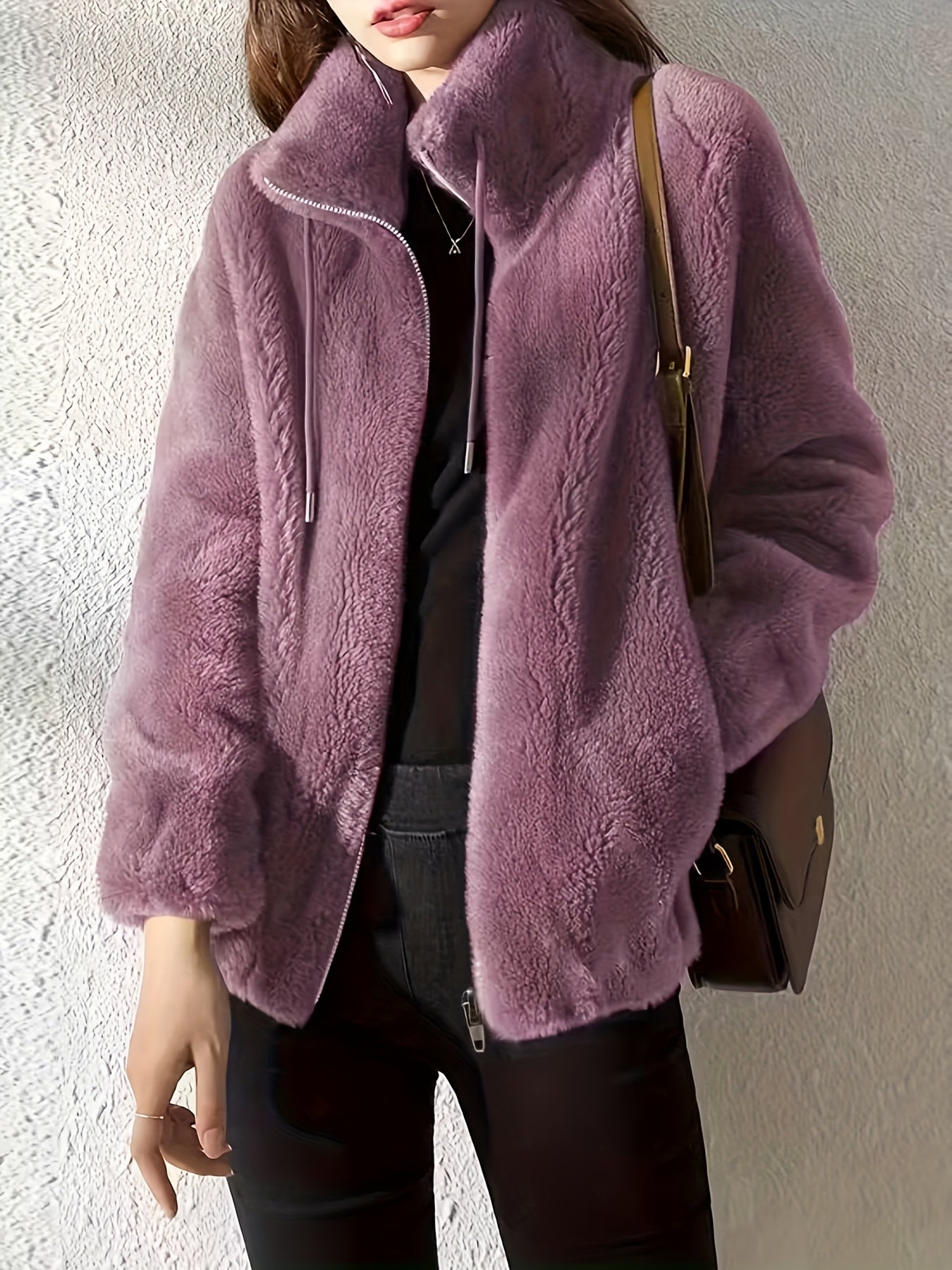 Women's Cozy Denim Zip-Up Coat – 4-Color Selection detail view