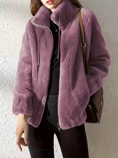 Women's Cozy Denim Zip-Up Coat – 4-Color Selection detail view