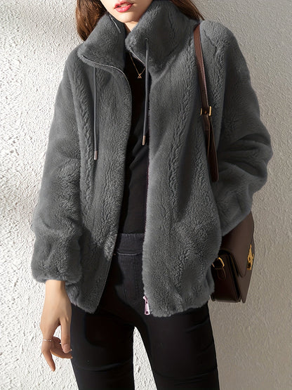 Women's Cozy Denim Zip-Up Coat – 4-Color Selection detail view
