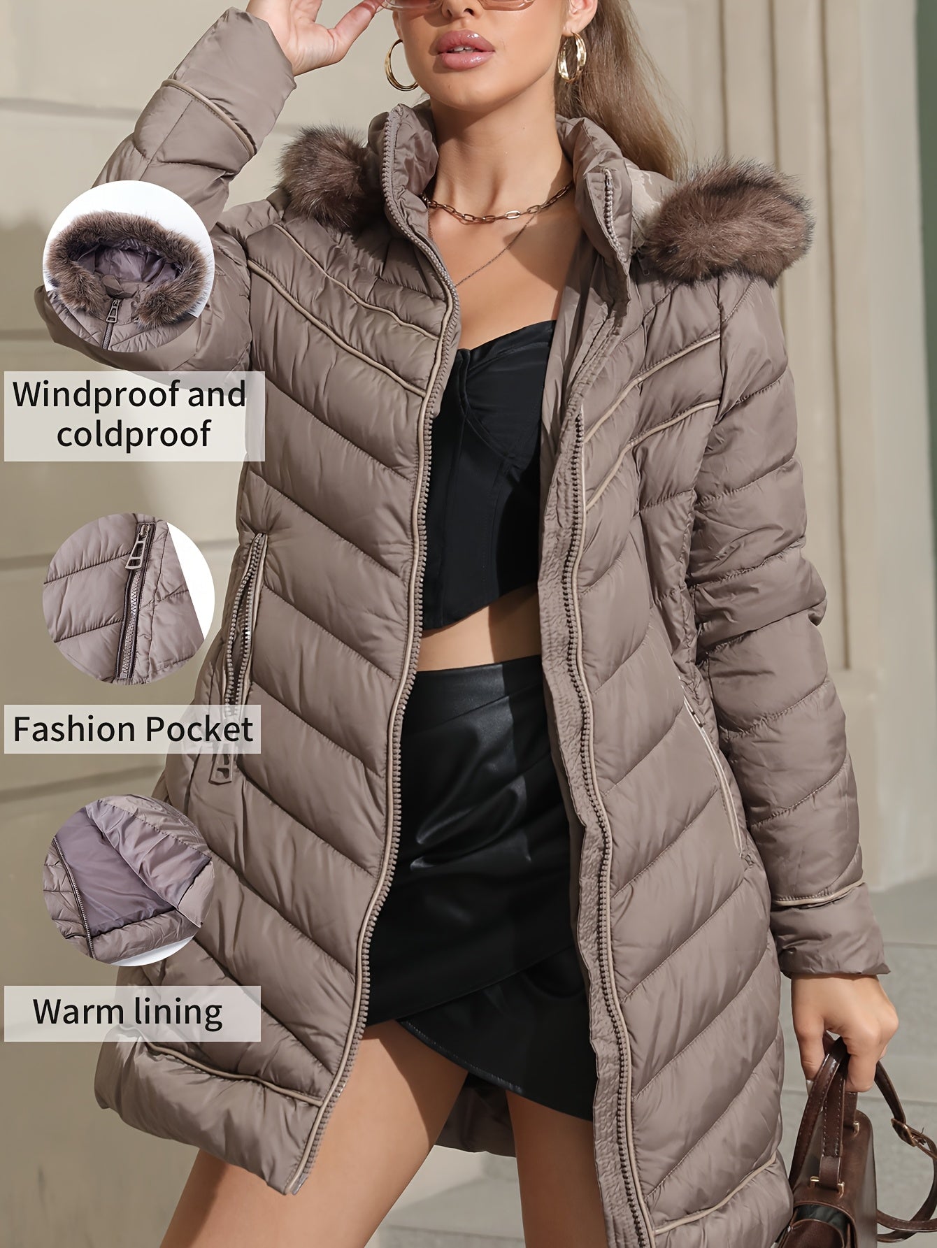 Women's Cozy Faux Fur Zip-Up Hoodie detail view