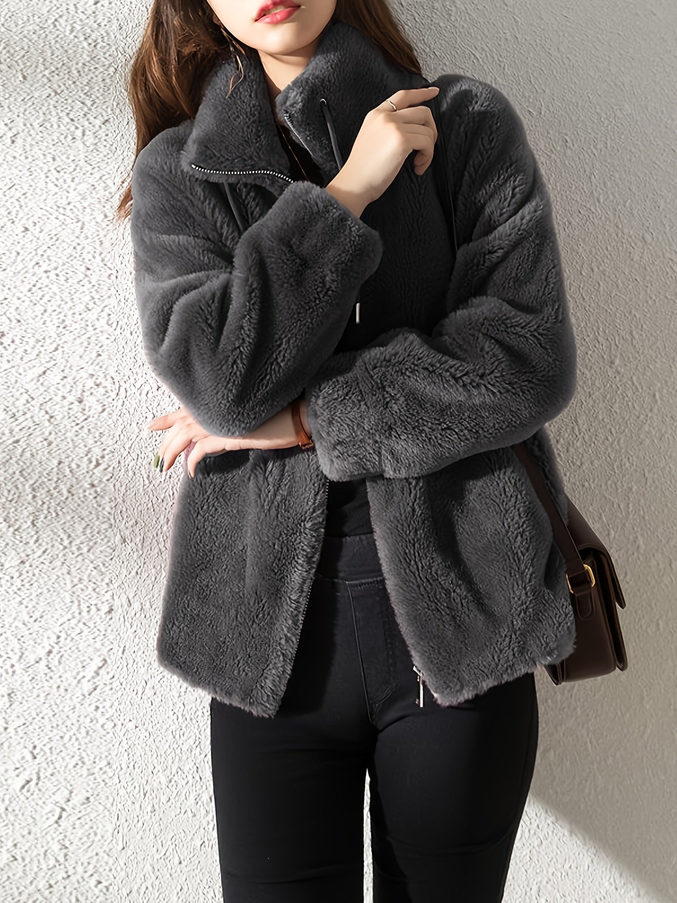 Women's Cozy Zip-Up Coat detail view