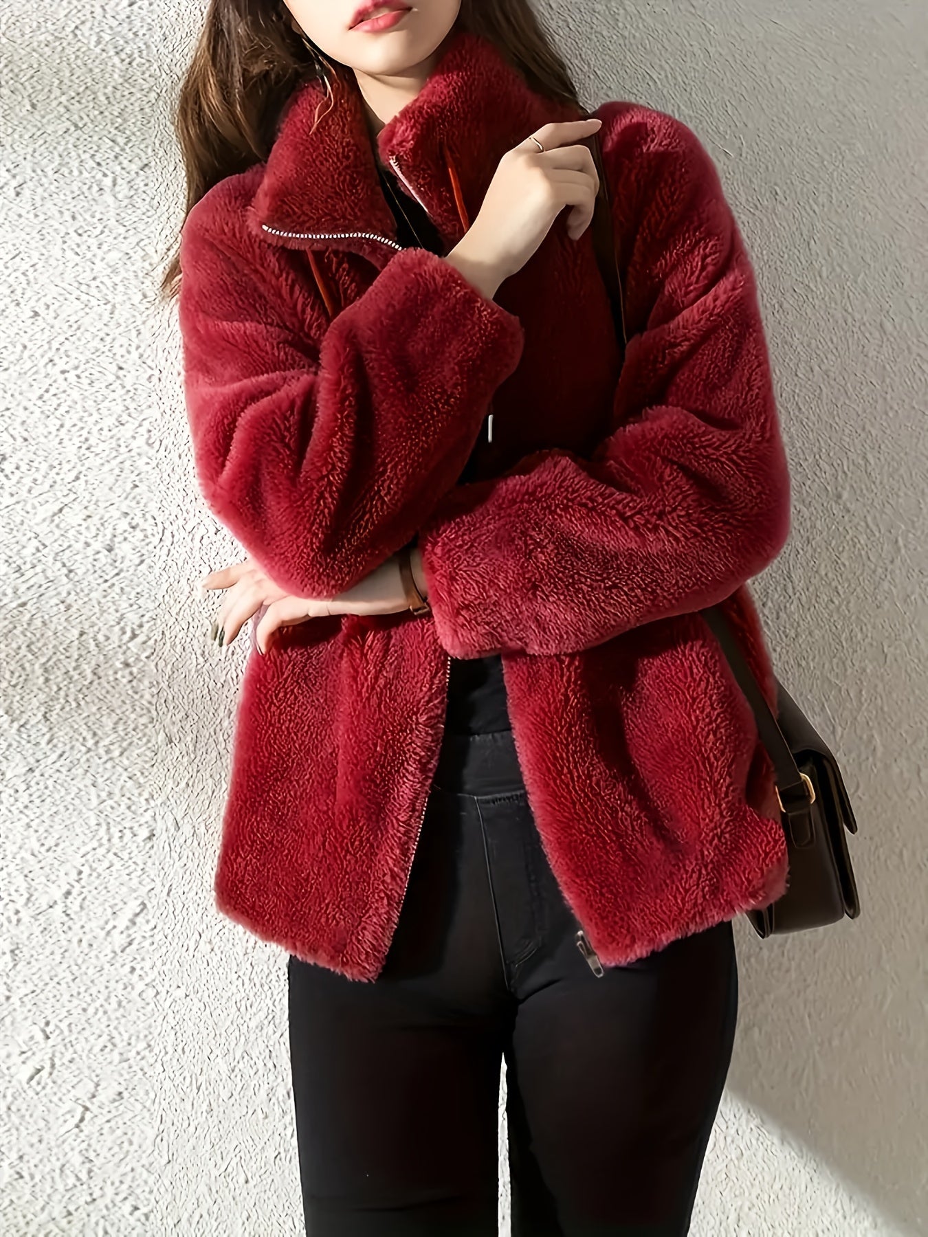 Women's Cozy Zip-Up Coat detail view