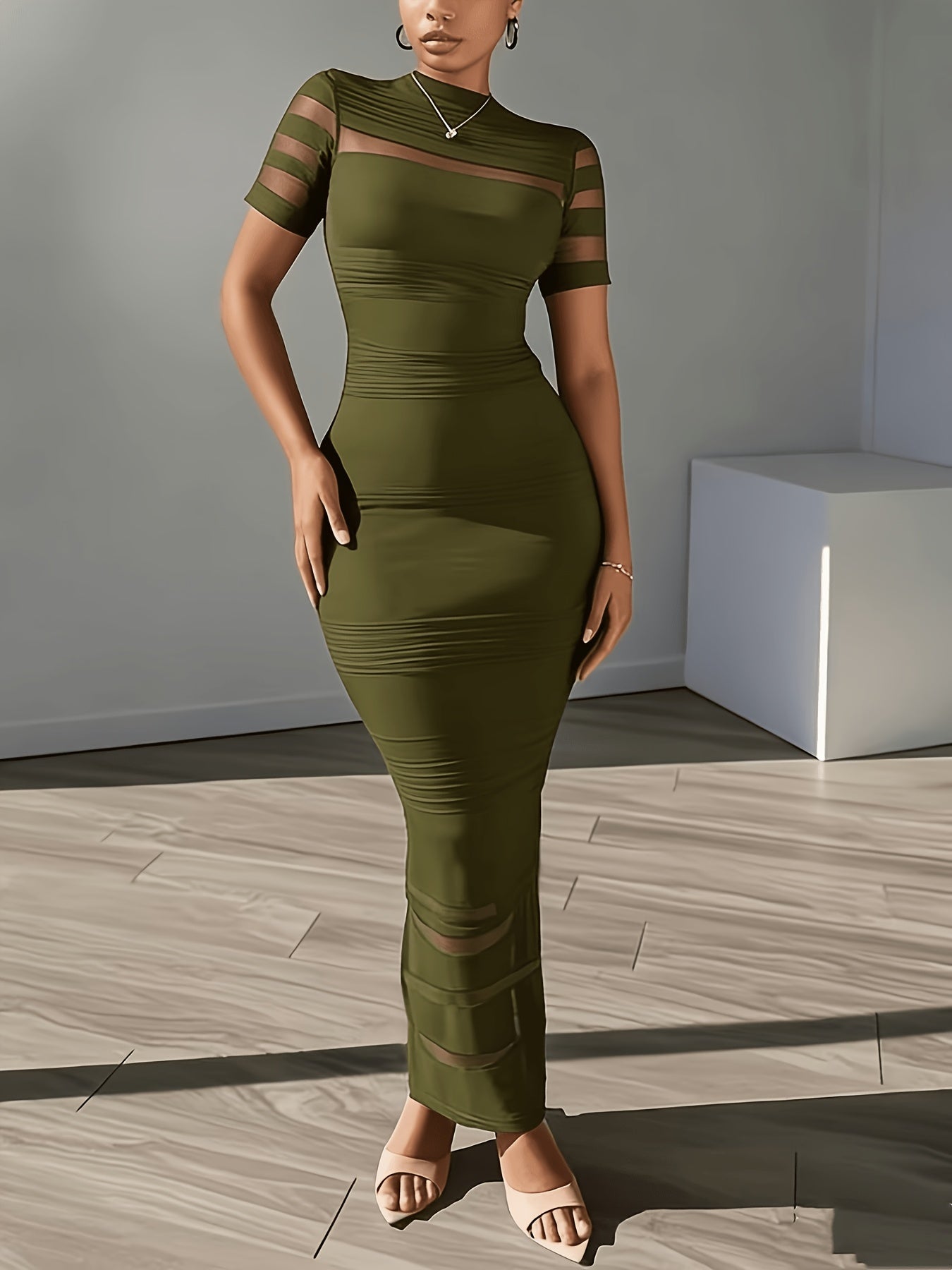 Women's Crew Neck Maxi Bodycon Dress - Short Sleeve – main product image