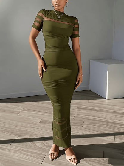 Women's Crew Neck Maxi Bodycon Dress - Short Sleeve – main product image