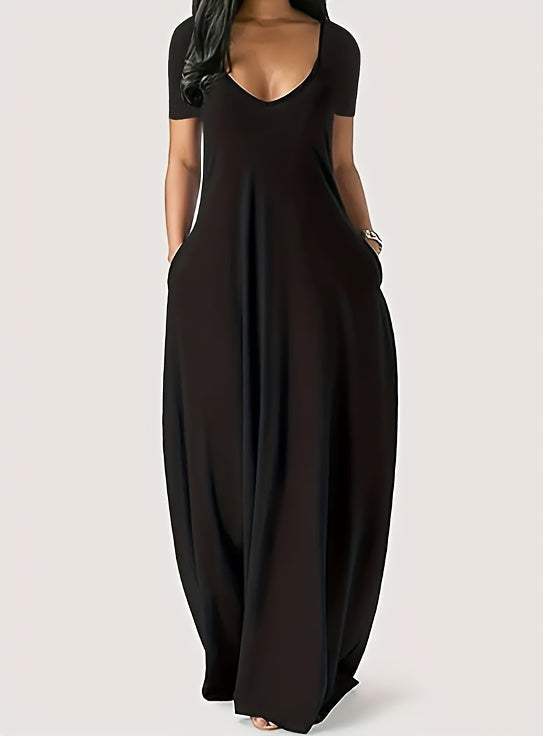 Women's Crew Neck Maxi Casual Dress – Long Sleeve detail view