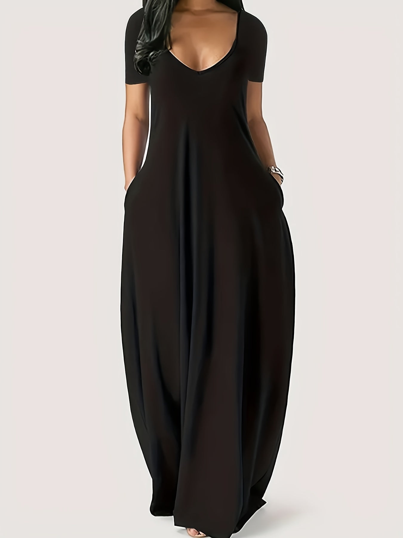 Women's Crew Neck Maxi Casual Dress – Long Sleeve detail view