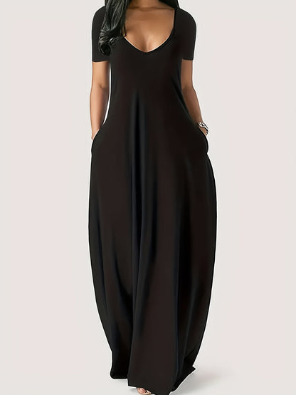 Women's Crew Neck Maxi Casual Dress – Long Sleeve – Red option – main product image