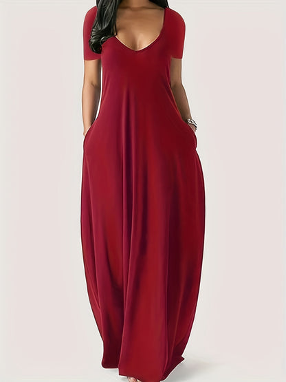 Women's Crew Neck Maxi Casual Dress – Long Sleeve – Red option – view 2