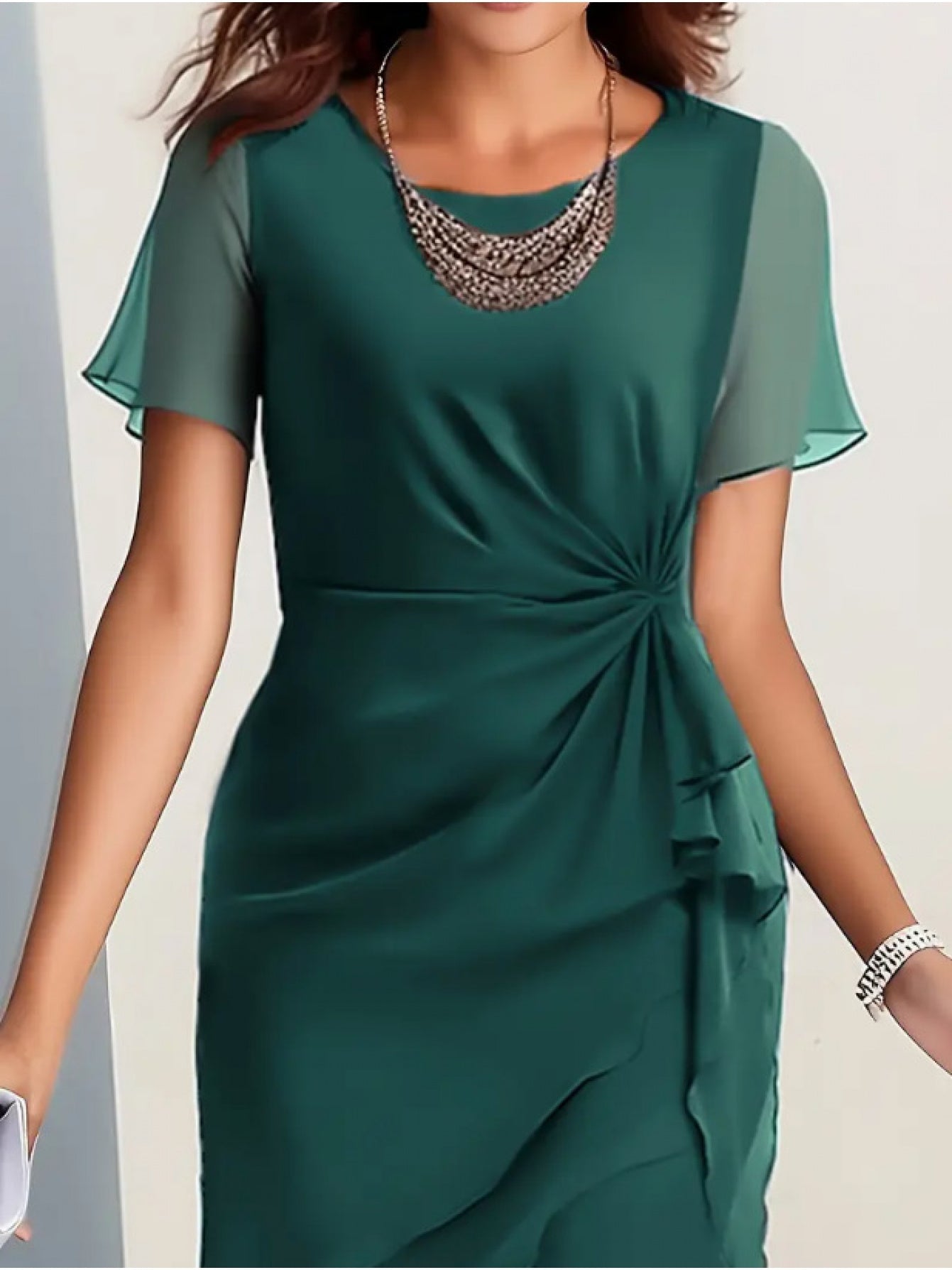 Women's Crew Neck Midi Cocktail Dress – Short Sleeve Party Style detail view