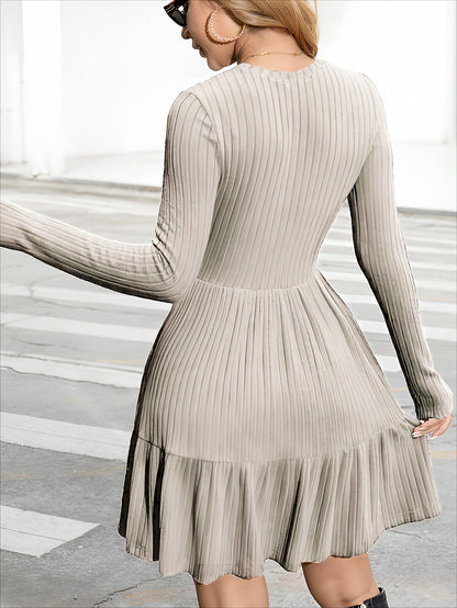 Women's Crew Neck Mini A-Line Dress - Ruffle detail view