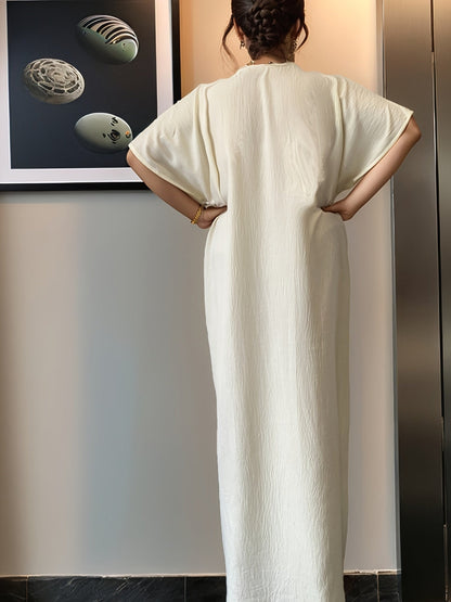 Women's Crew Neck Mini Kaftan Dress - Short Sleeve detail view