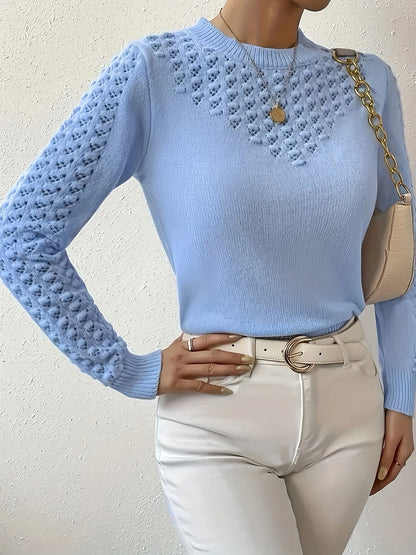Women's Crew Neck Pocket Sweater - Light Blue Ribbed Style detail view