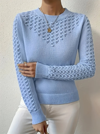 Women's Crew Neck Pocket Sweater - Light Blue Ribbed Style detail view