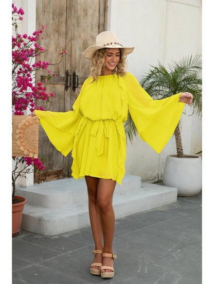 Women's Crew Neck Vacation Dress - Ruffle detail view