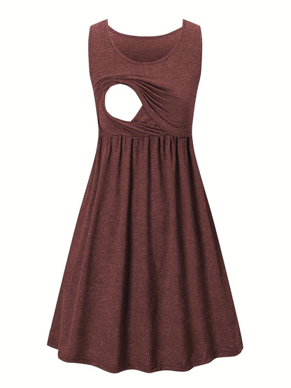 Women's Crimson A-Line Dress - Sleeveless – view 3