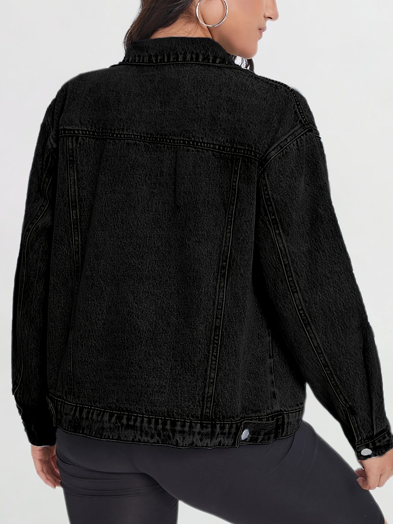 Women's Cropped Denim Button-Front Jacket – Black / 5-Variant Selection – view 2