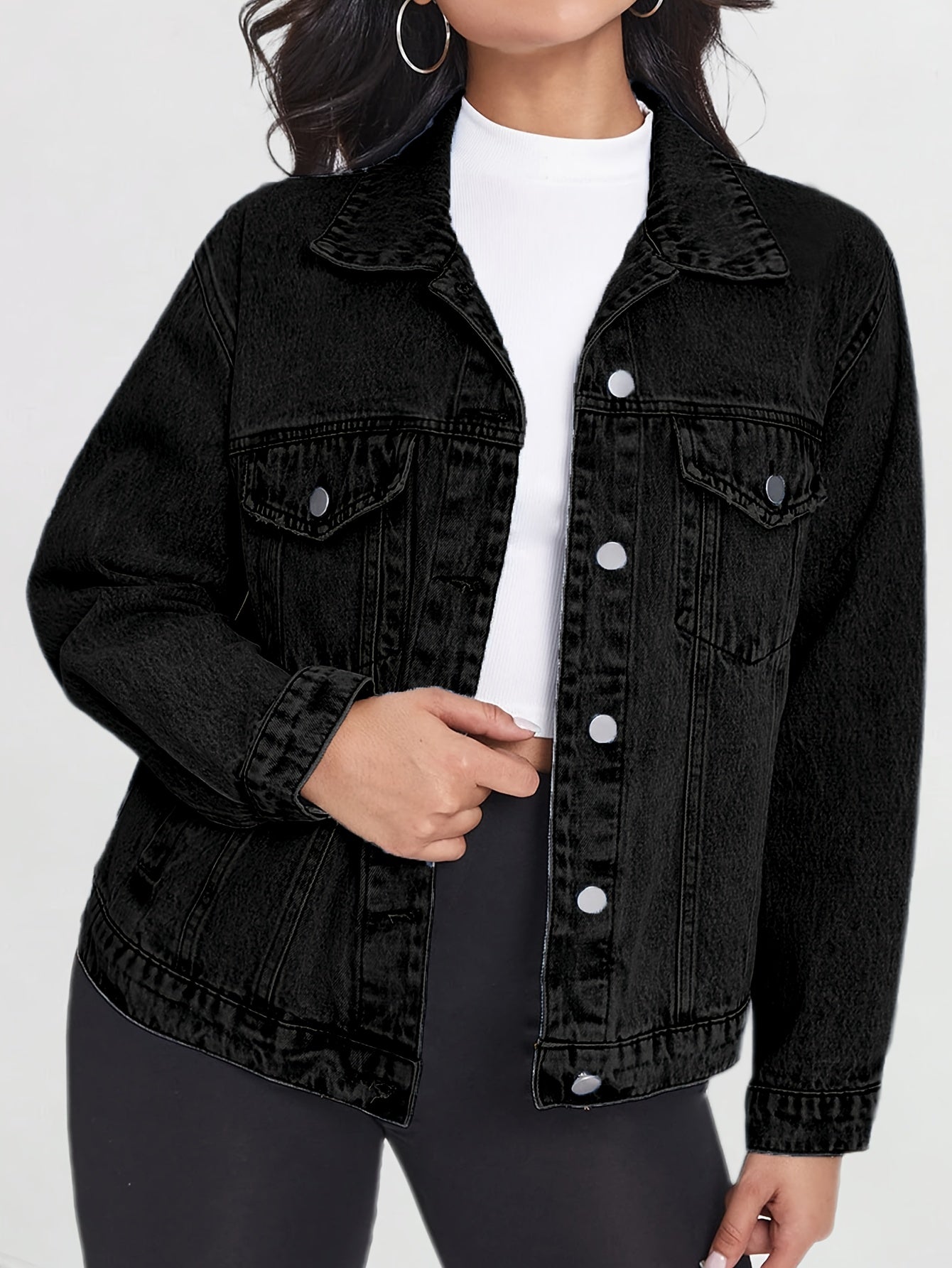 Women's Cropped Denim Button-Front Jacket – Black / 5-Variant Selection – view 5