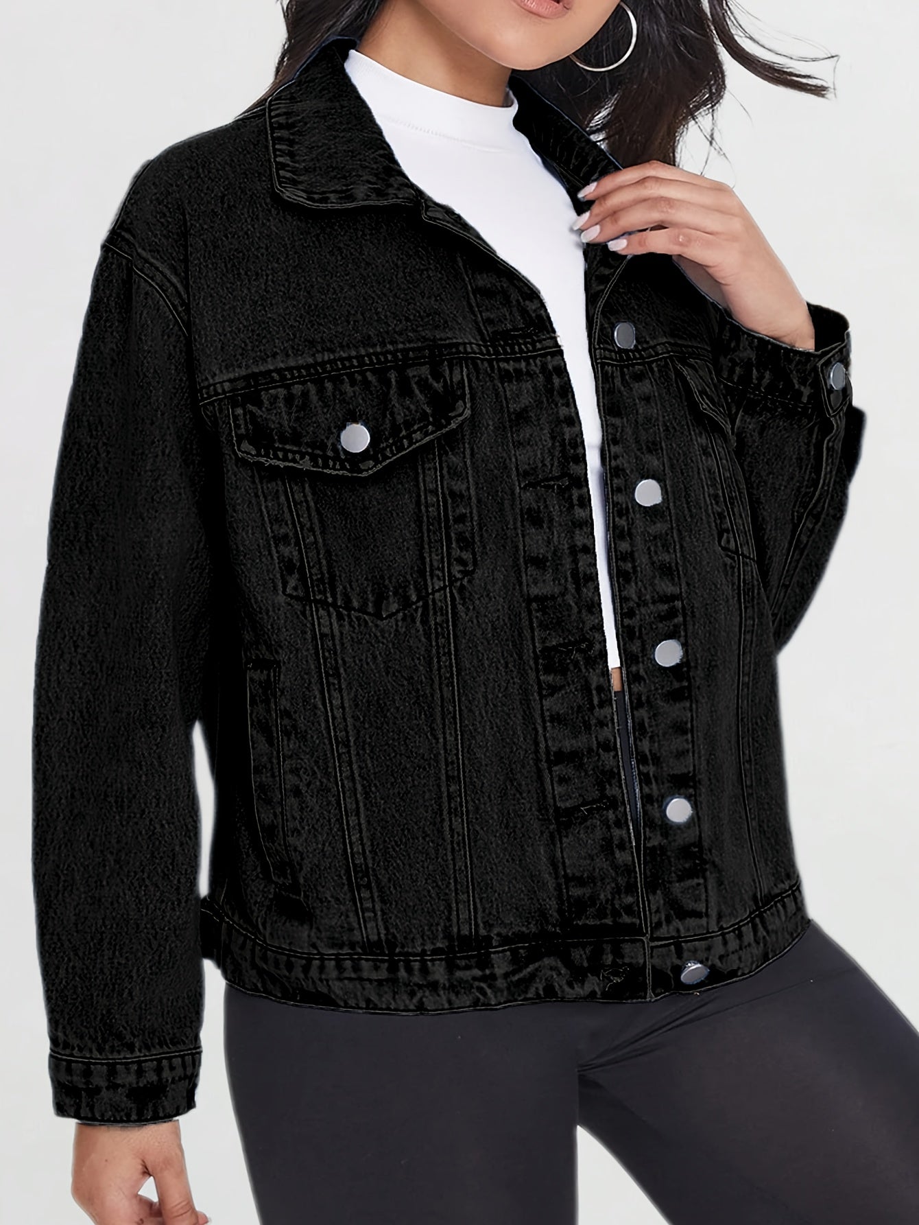 Women's Cropped Denim Button-Front Jacket – Black / 5-Variant Selection – view 6
