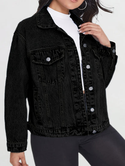 Women's Cropped Denim Button-Front Jacket – Black / 5-Variant Selection – view 6