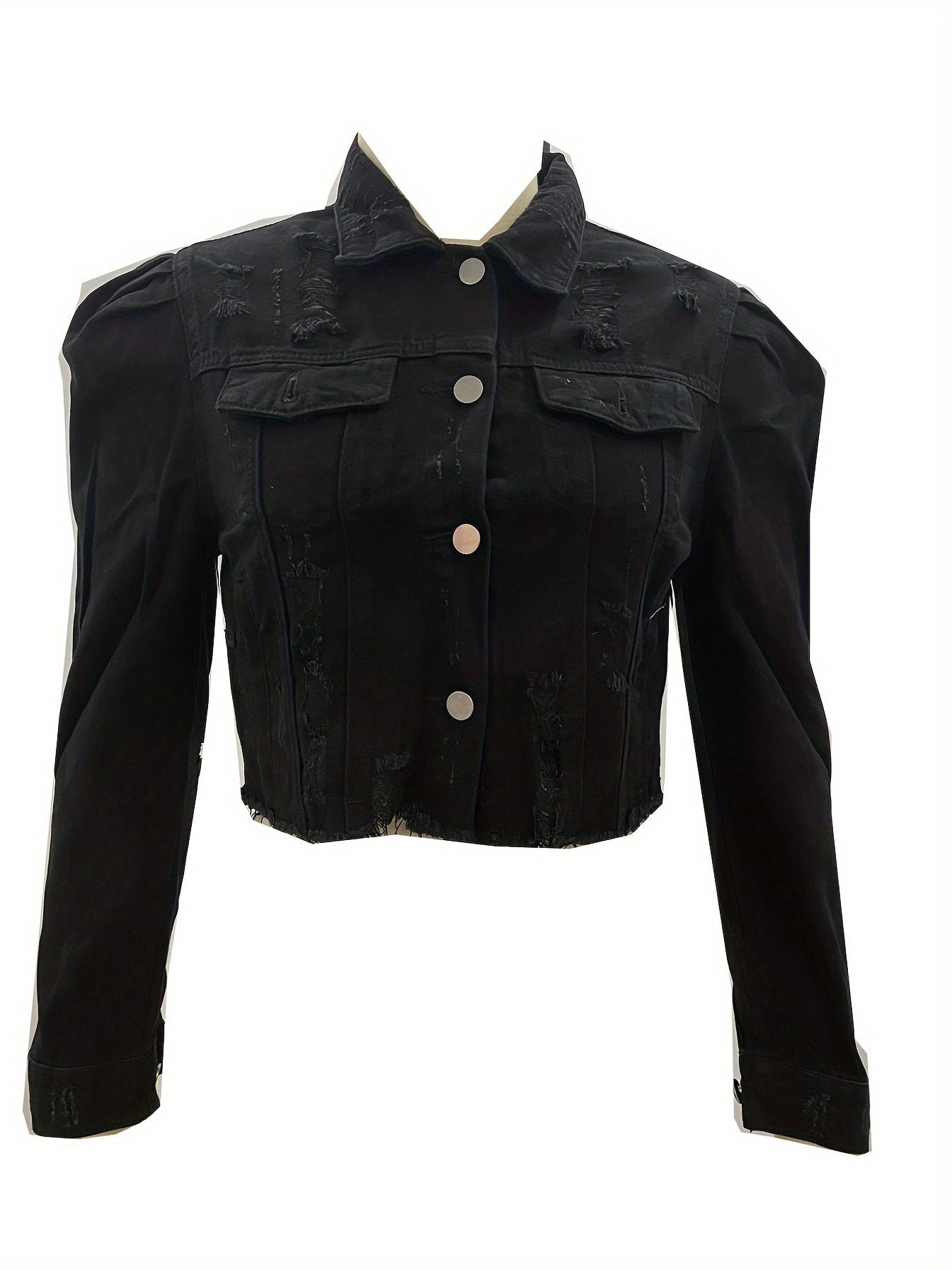 Women's Cropped Denim Button-Front Jacket – Black / Light Blue – view 8