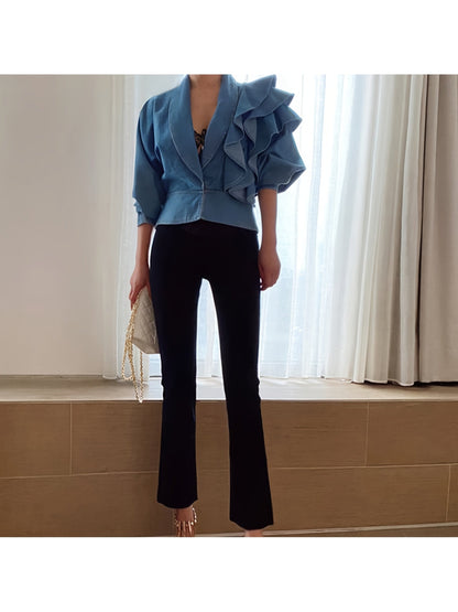 Women's Cropped Denim Button-Front Jacket – Blue detail view