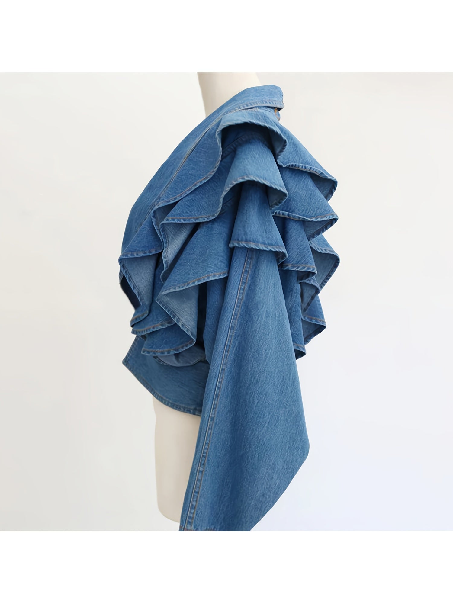 Women's Cropped Denim Button-Front Jacket – Blue detail view
