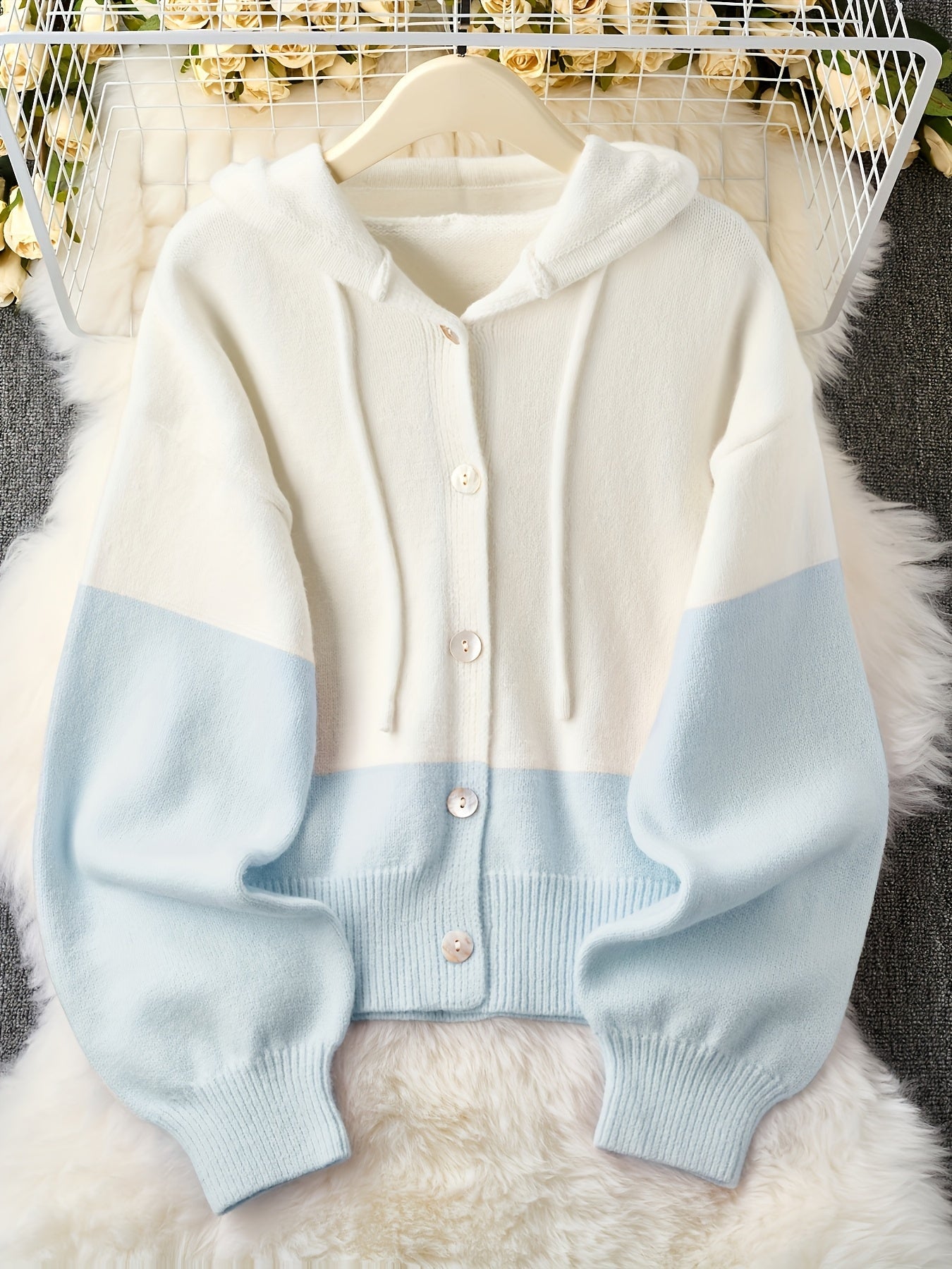 Women's Cropped Denim Colorblock Cardigan detail view