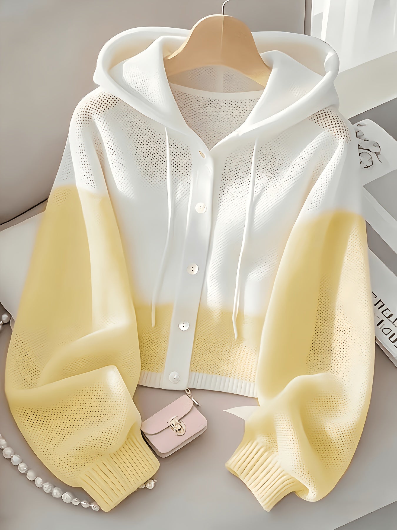 Women's Cropped Denim Colorblock Cardigan detail view