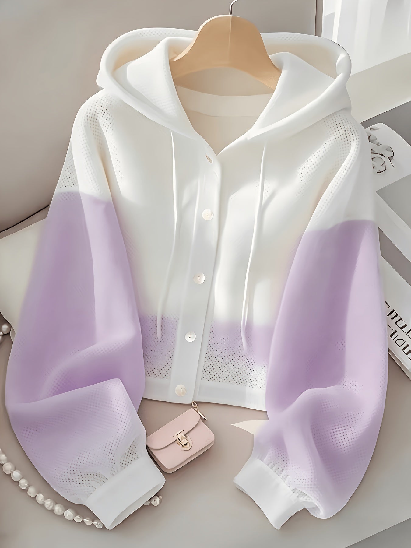Women's Cropped Denim Colorblock Cardigan detail view