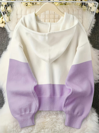 Women's Cropped Denim Colorblock Cardigan detail view
