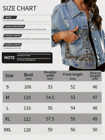 Women's Cropped Denim Leopard Print Jacket detail view